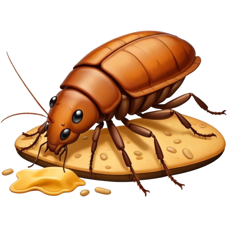 emoji-style icon of a cockroach crawling on spilled food, dirty and gross, clear at small size, no text emoji