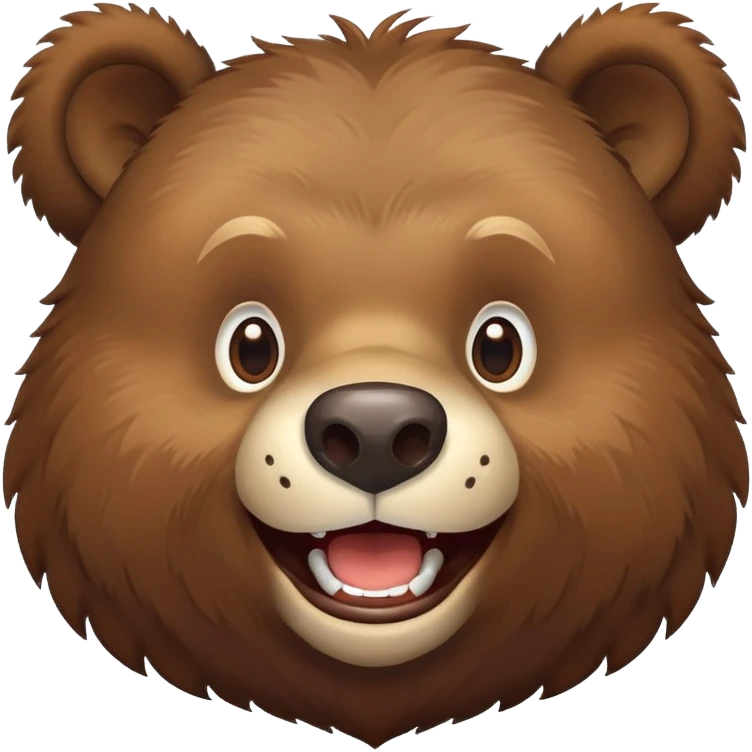 Playful Russian brown bear head, grinning, front view emoji