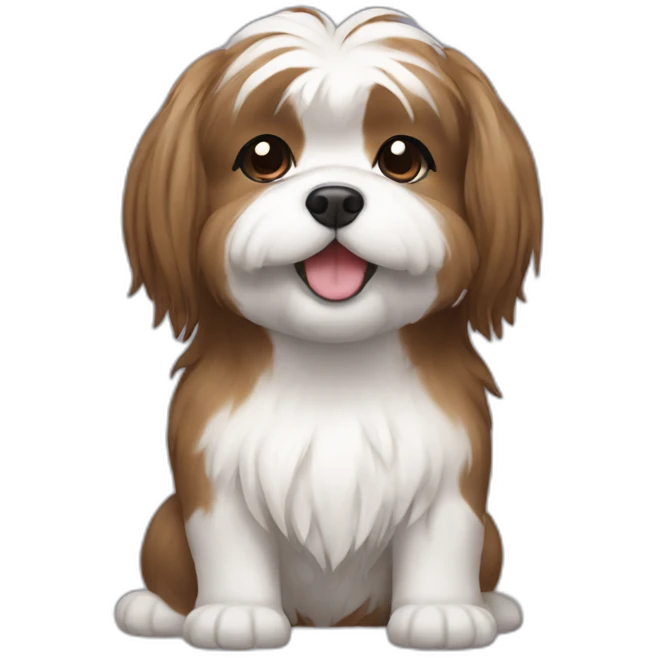 Shitzu brown and white smiling with long hair and pigtails  emoji