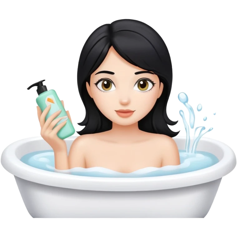 A beautiful girl with a black hair in Bathtub holding body products  emoji
