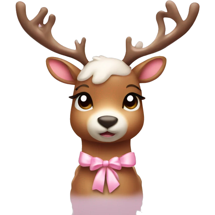 Cute reindeer with light pink bow and lights on horns  emoji