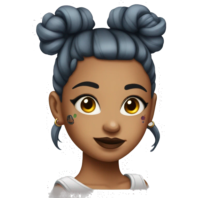 Tattooed girl with space buns and side bang emoji