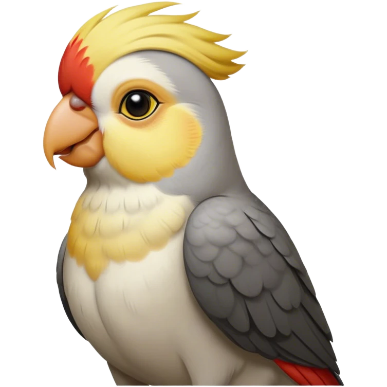 Cinematic Noble Cockatiel Portrait Emoji, Poised and regal, with a slender, delicate build and a beautifully groomed grey fur accented by vibrant yellow cheek patches and a graceful crest, deep-set soulful dark eyes, Simplified yet sharp and sophisticated features, highly detailed, glowing with a soft, dignified glow, high shine, intelligent and charming, stylized with an air of elegance, focused and attentive, soft glowing outline, capturing the essence of a watchful and confident avian companion, so majestic it feels as though it could flutter out of the screen with effortless authority! emoji