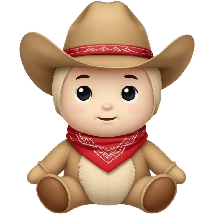 A cuddly baby cowboy plush toy with a red bandana and chubby cheeks emoji