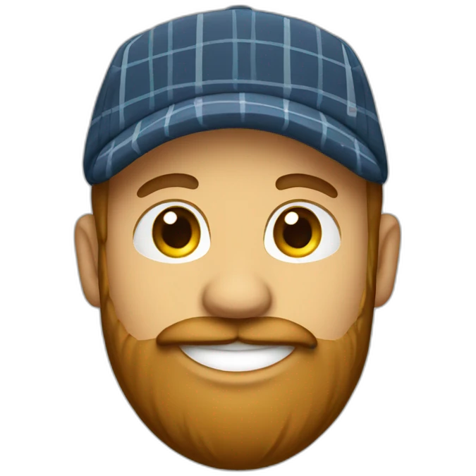 smiling guy beard in plaid hat emoji