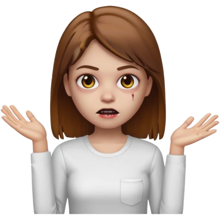 Memoji Zombie Girl with brown straight hair and basic white shirt On emoji