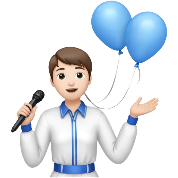 Stud singing 1,2,3 release em with white and blue balloons flying overhead emoji like with mic in hand  emoji