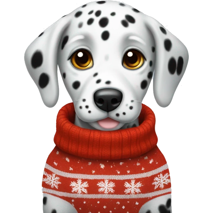 fluffy Dalmatian puppy in christmas sweater  emoji