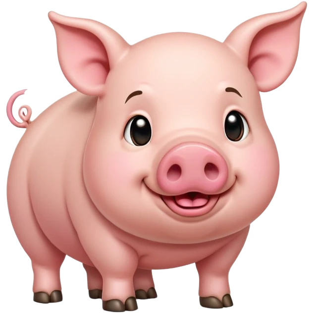 A cute and funny cartoon-style humped pig emoji with exaggerated features. The pig has a large round belly, short legs, a big pink snout with wide nostrils, curved tusks, and a friendly expression. Its back is slightly hunched, and it has a small tail with a fluffy end. The style is colorful and vibrant like a Disney or animated movie character. emoji