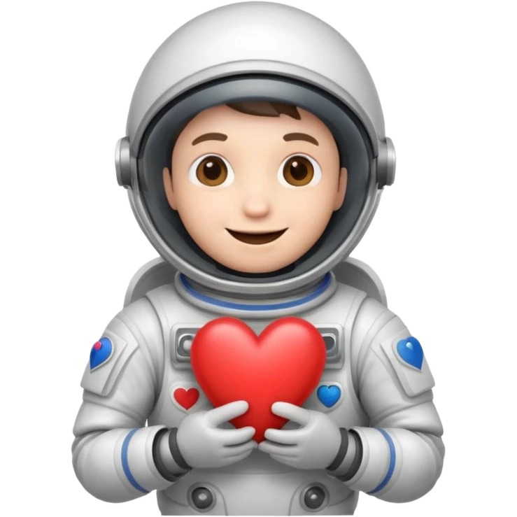 A happy spaceman holding a heart emoji