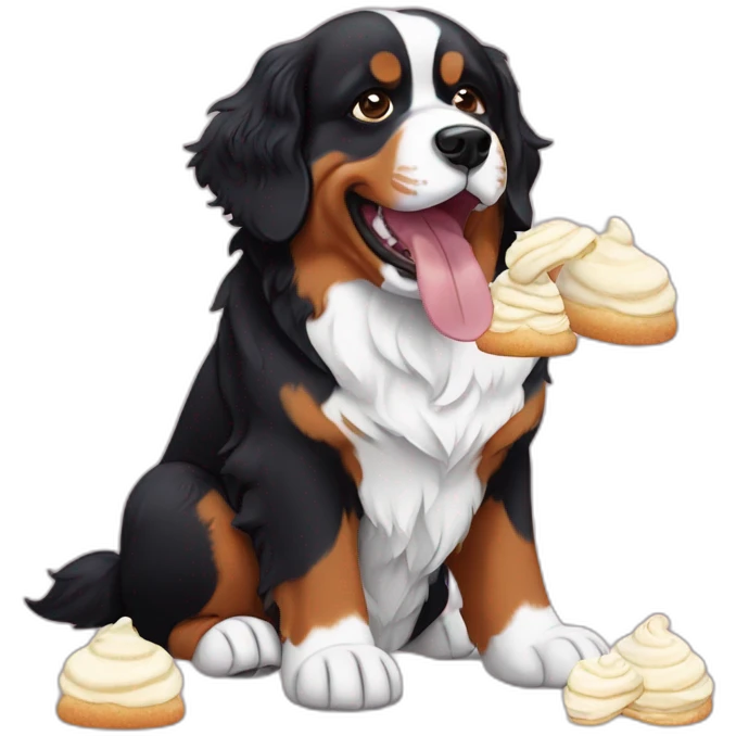 Bernese mountain dog eating meringues and cream emoji