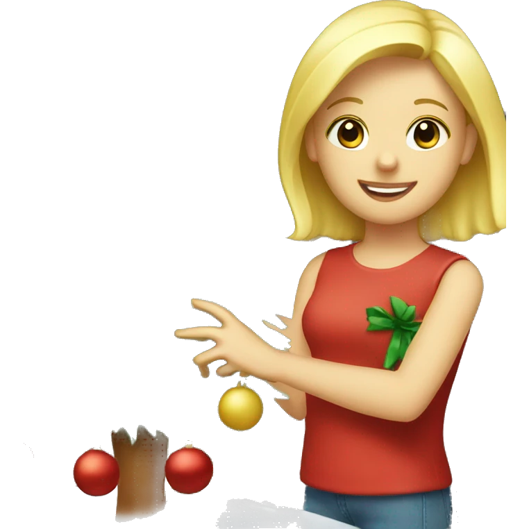 Blond Girl decorating a Christmas tree emoji