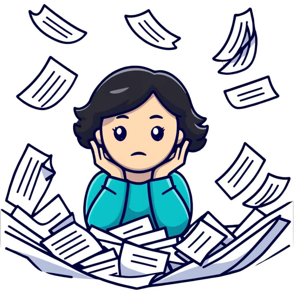 sad woman with flying papers around her emoji