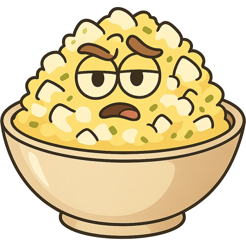 egg salad served in a bowl, yellow and white colors, clean presentation, cartoon style emoji