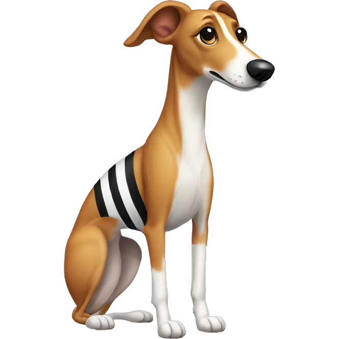 Ginger greyhound with black stripes and black-and-white nose. The dog is standing emoji