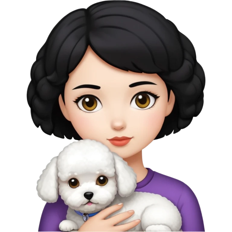 short black hair girl with a bichon emoji