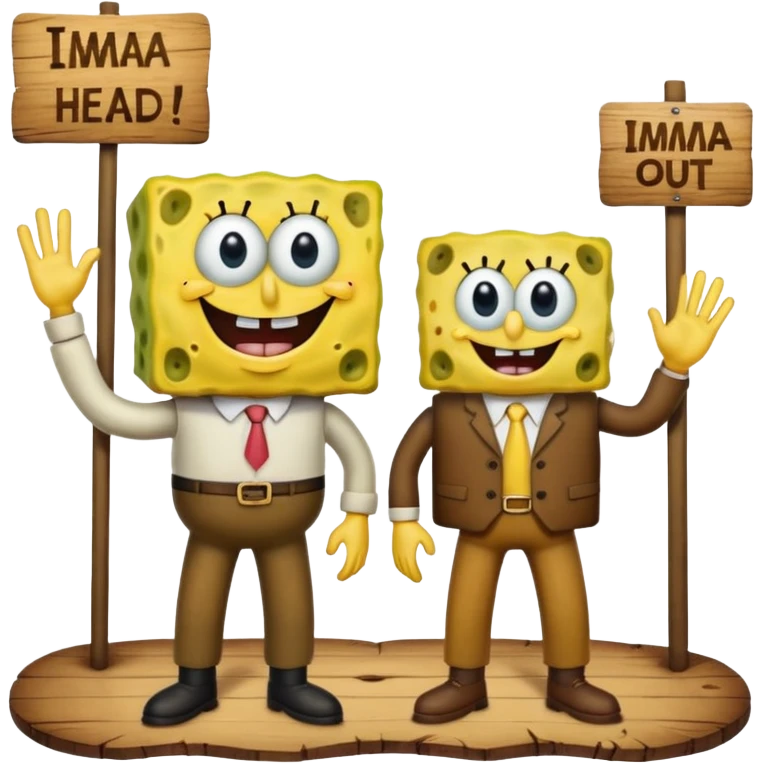 Make SpongeBob have his pants  and make him with mr krab and make them a wooden that’s says imma head out emoji