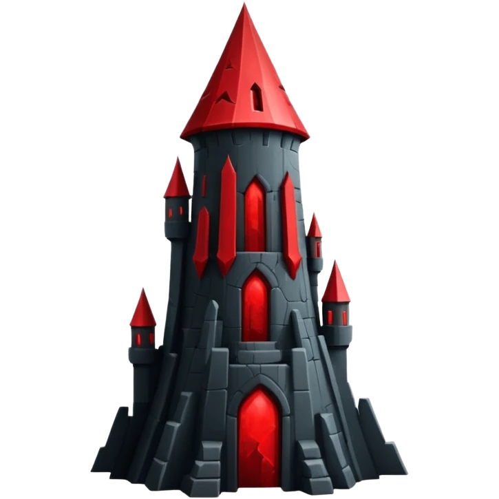 iOS sticker, dark fantasy tower, monochrome red, minimal emoji