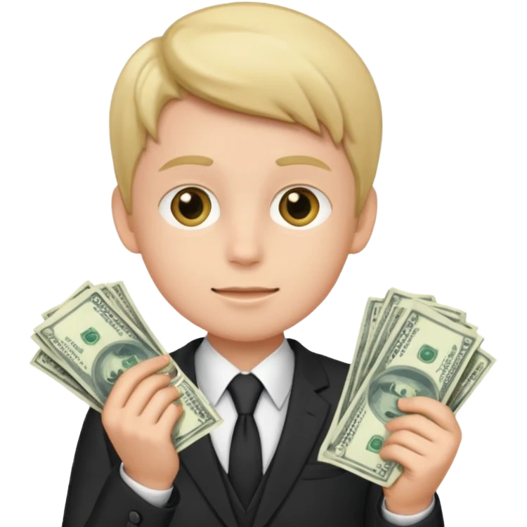 پسر کت شلوار پوش با پول به دست emoji