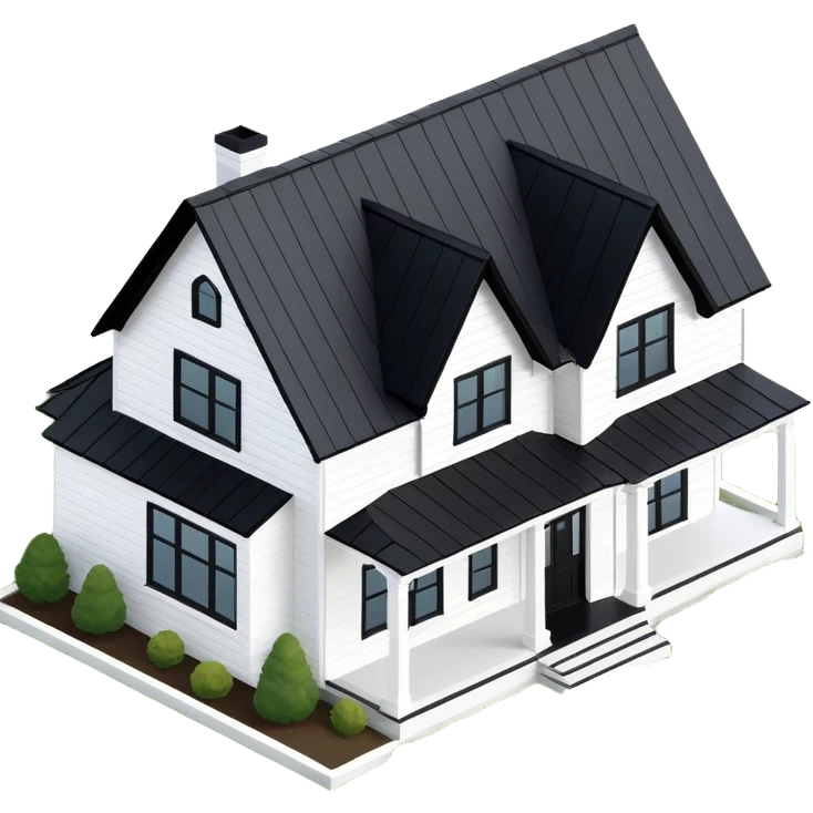 isometric exterior modern farmhouse, 3d realistic, white with black trim emoji