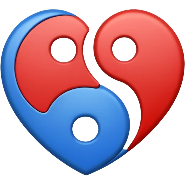 Make a yin yang like heart emoji with the colors being blue and red and no white parts, with two holes and not three emoji