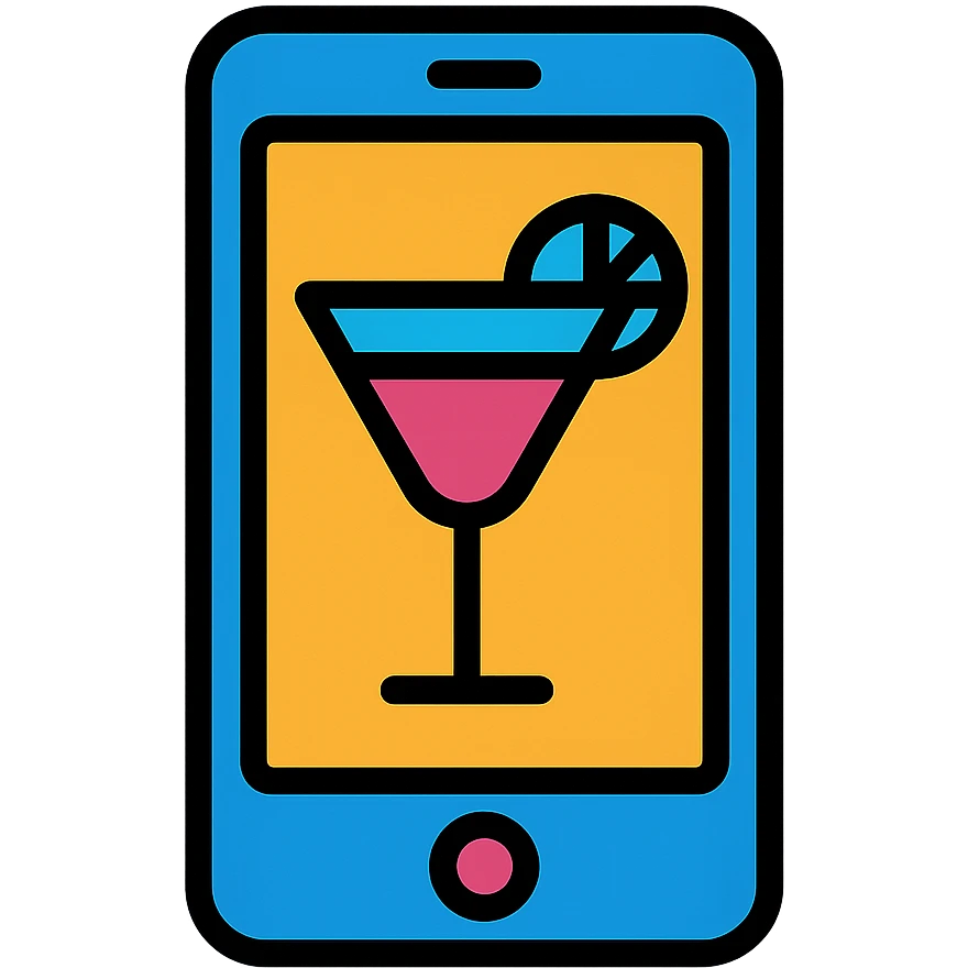 modern iPhone with a drink glass on the screen, vibrant color outline icon style emoji