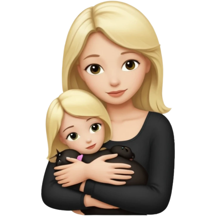 blonde woman hugging black petit brabançon  emoji