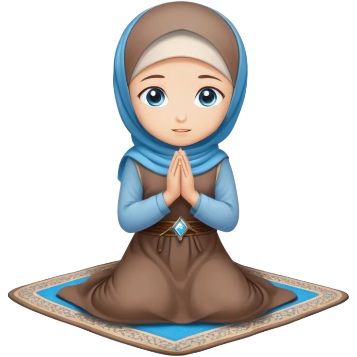 Turkish beautiful finish Konya girl blue eyes with hijab and brown stone dress praying on pray mat emoji