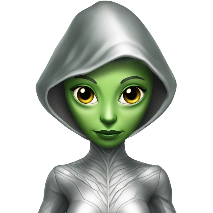 reptilian green alien woman, in silver emoji