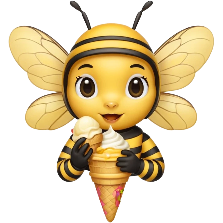 cute honeybee with ice cream in hand emoji