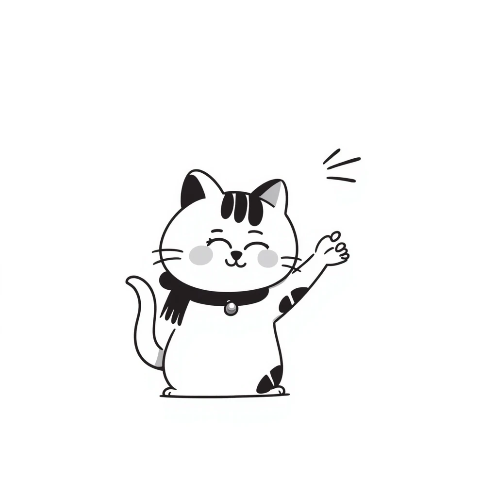 White and black Chinese lucky cat, cute  emoji