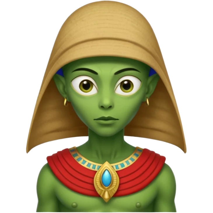 alien, wearing egypt cccp custome, half body emoji