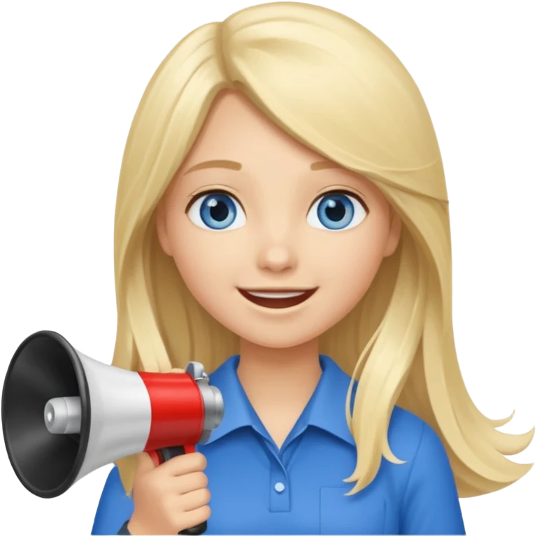 blue eyes blonde girl with megaphone saying timeout long hair smiling emoji