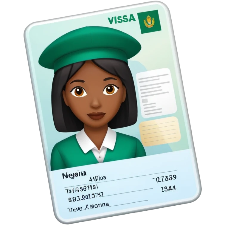Nigeria, travel visa, with black woman photo on it. emoji