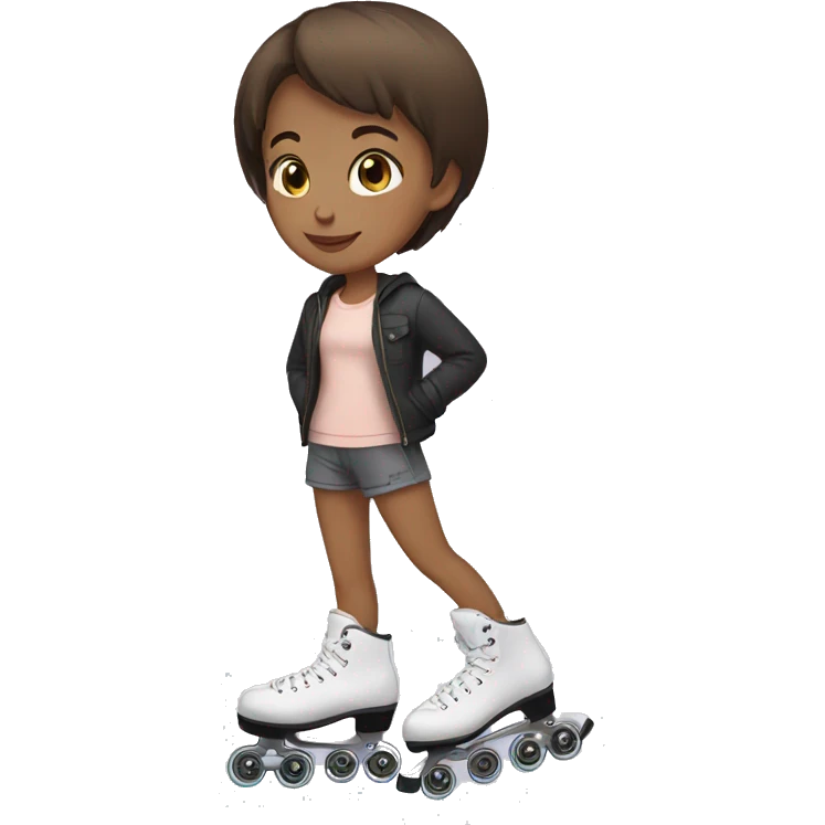 girl brown short hair with white road  skates  emoji