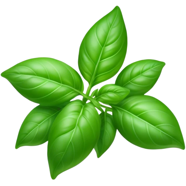 Cinematic Realistic Basil Emoji, Lush and fragrant, with vibrant green leaves that release a fresh, herbal aroma. The soft, glossy leaves are delicately arranged along slender stems, exuding vitality and flavor. Soft glowing outline, capturing the essence of freshness, growth, and aromatic delight in a blossoming basil plant! emoji