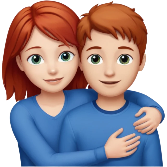 Red hair girl with blue eyes and brown hair boy eith hazel eyes love  emoji