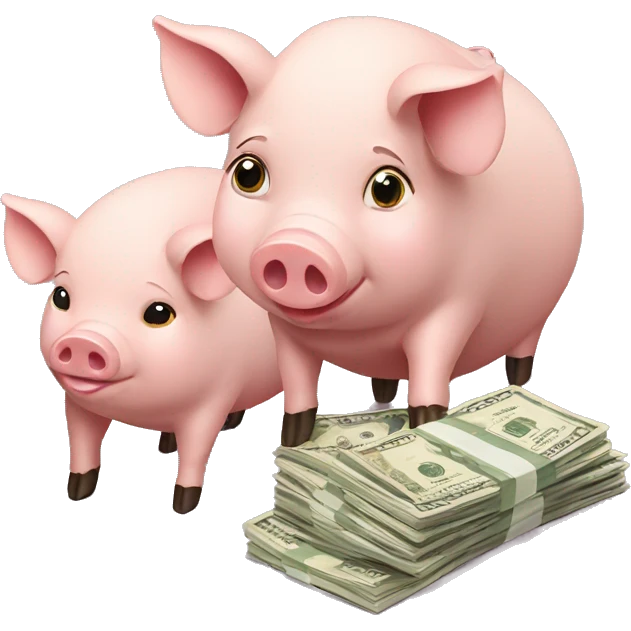 family of pigs eating cash emoji