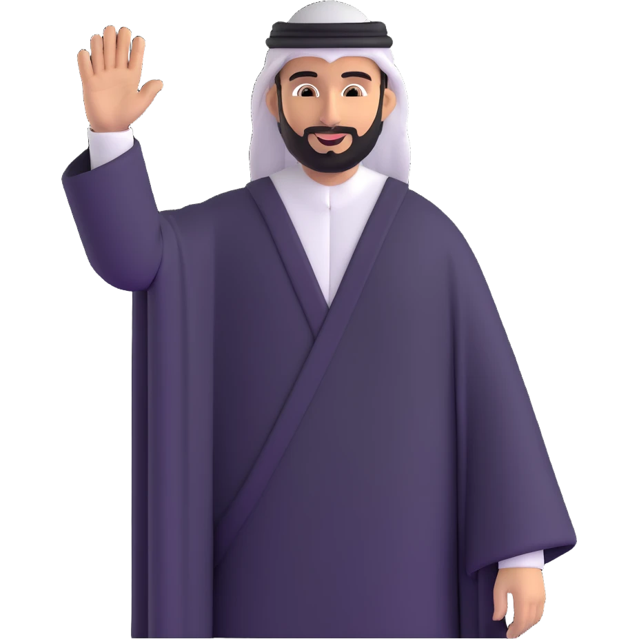 Saudi man wearing traditional clothing, waving emoji
