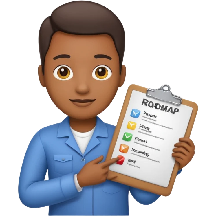 emoji style character representing a Product Manager holding a clipboard or product roadmap emoji