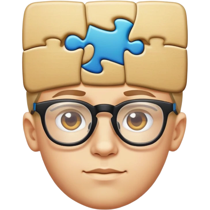 genius boy with glasses and a puzzle piece symbol above his head emoji