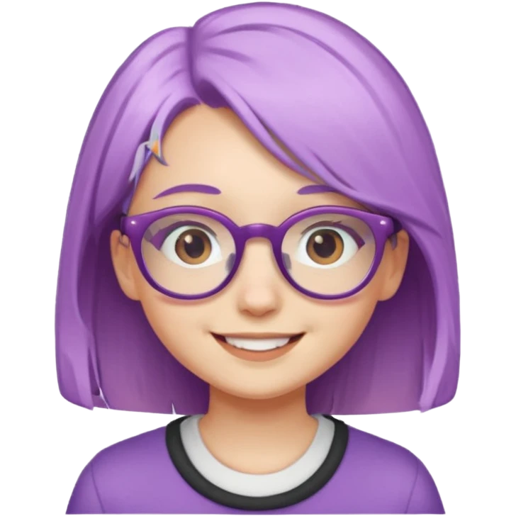 chica bonita con ligero cabello morado con lentes de estatura pequeña emoji