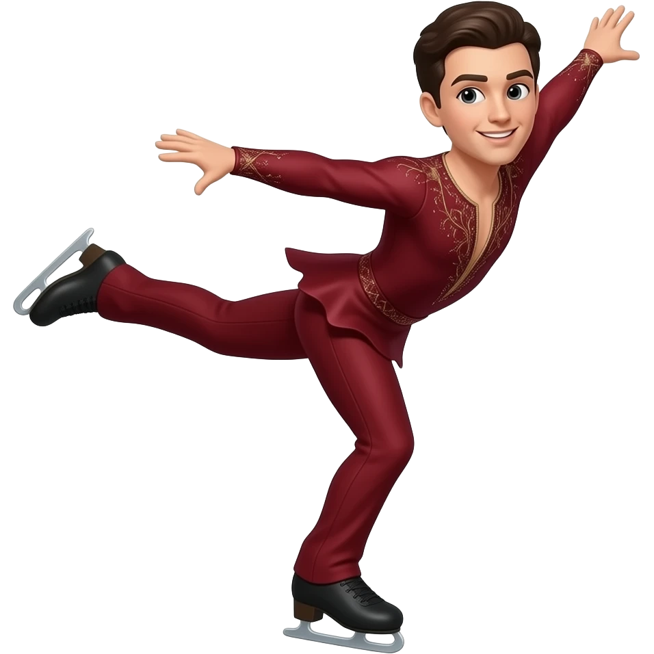 male olympic figure skater wearing red full-length emoji