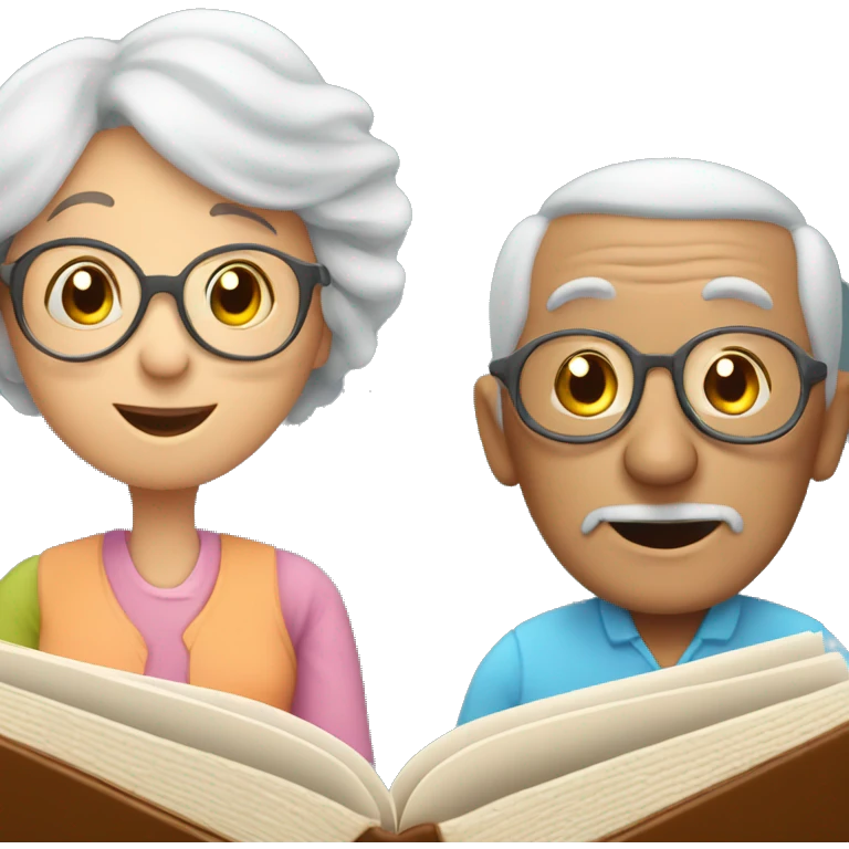 Granny, grandpa, mother, father, siblings are reading a book  emoji