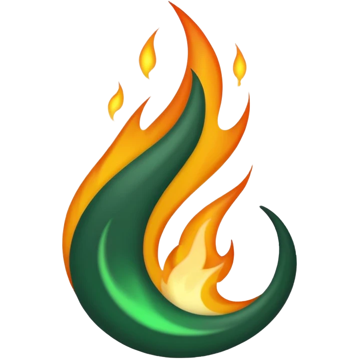 dark green and white flame, abstract flame shape, emoji style, transparent background emoji
