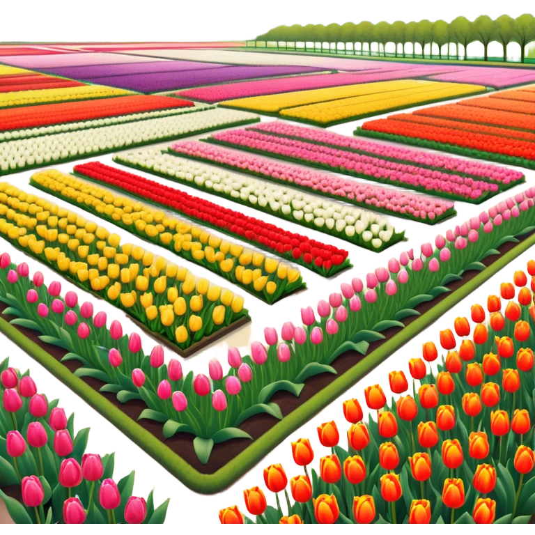 Cinematic Realistic Keukenhof Gardens Landmark Emoji, showcasing expansive tulip fields rendered with crisp, lifelike detail and radiant lighting. emoji