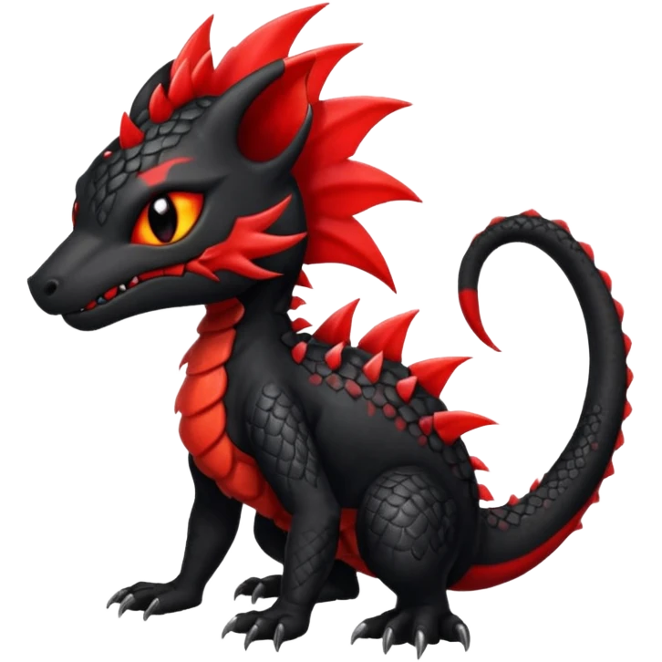 Shiny cool badass Fiery gothic evil black and red salandit-Liten-torracat with a red Mohawk  emoji