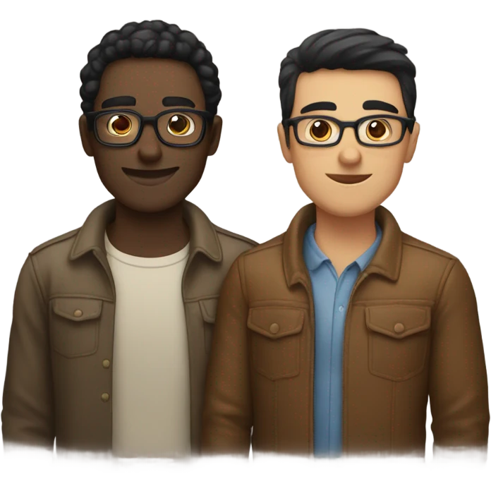 Two men hugging, one white with black hair, one brown with hlasses emoji