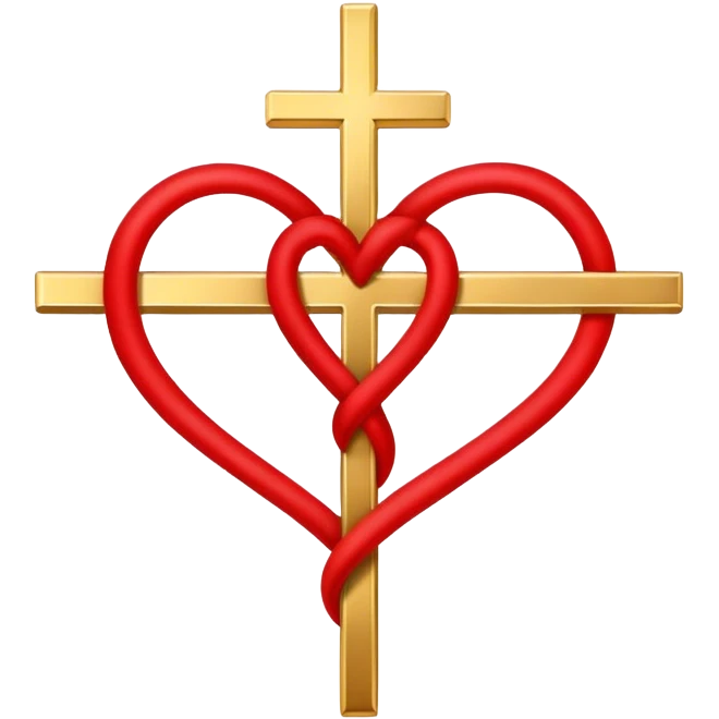 Two red  heart outlines  entwined with a simple gold cross  emoji