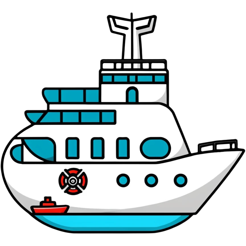 motorized ship with visible rudder, no sails emoji